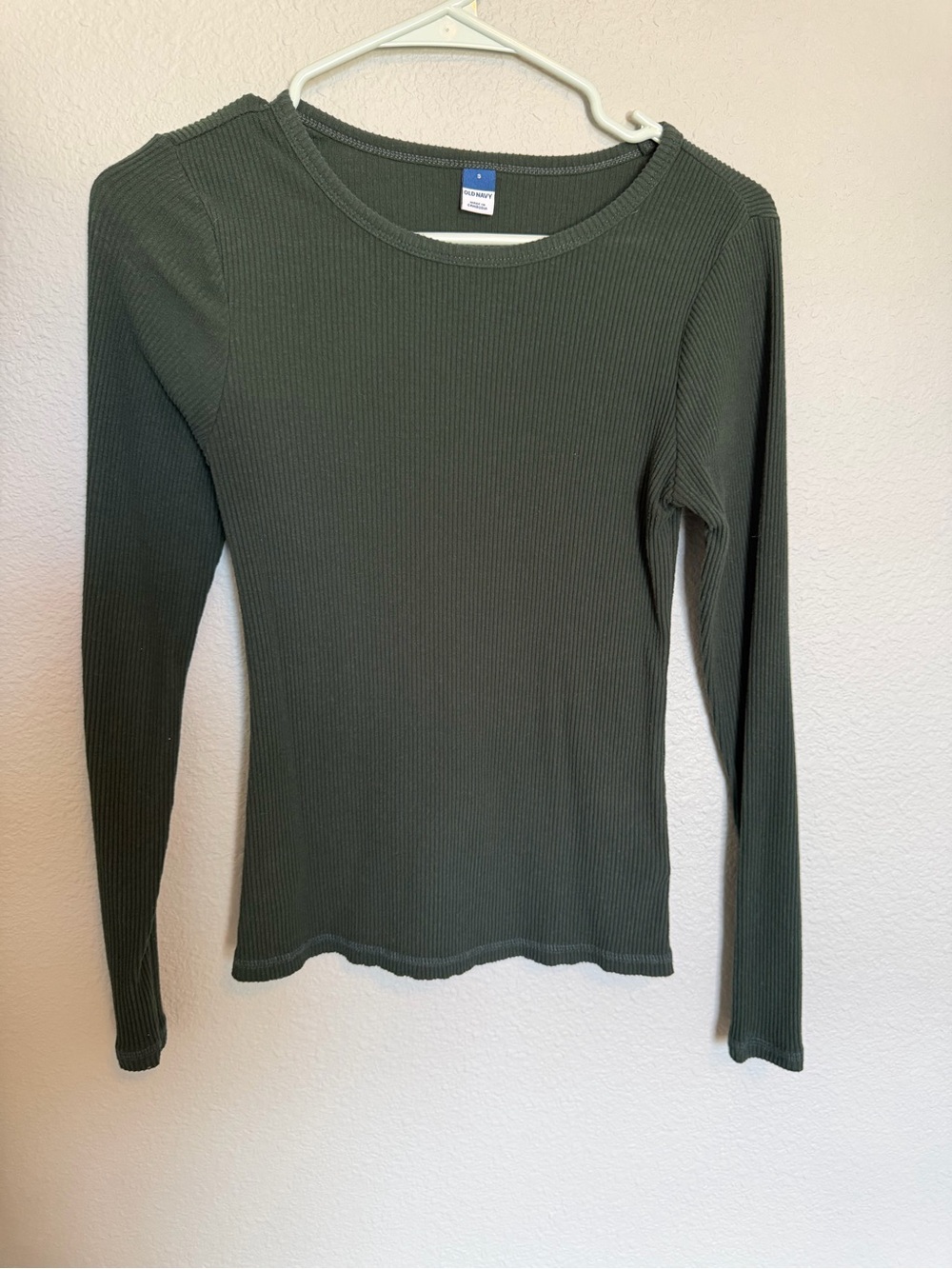 Old Navy Forest Green Ribbed Long-Sleeve Crew Top